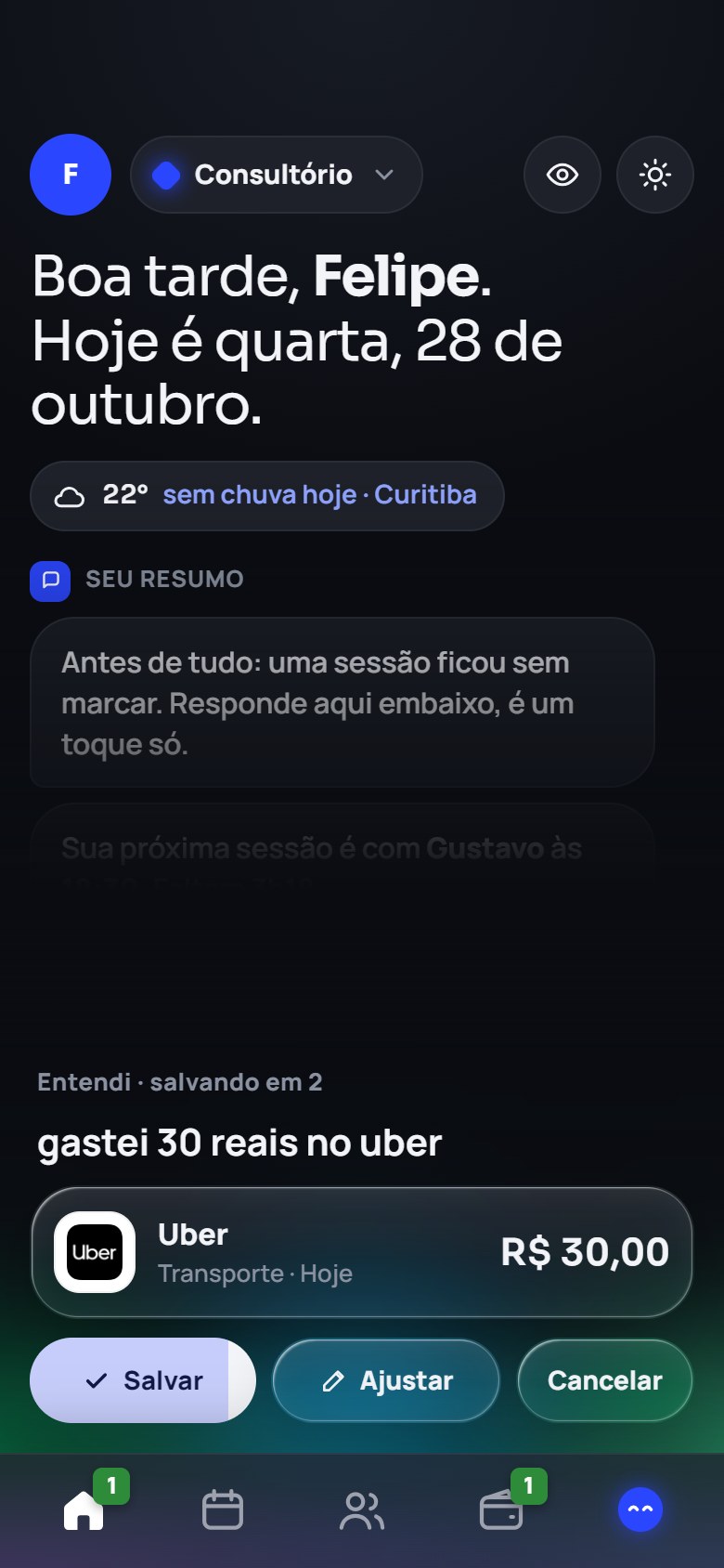 O app entendendo a frase gastei 30 reais no uber